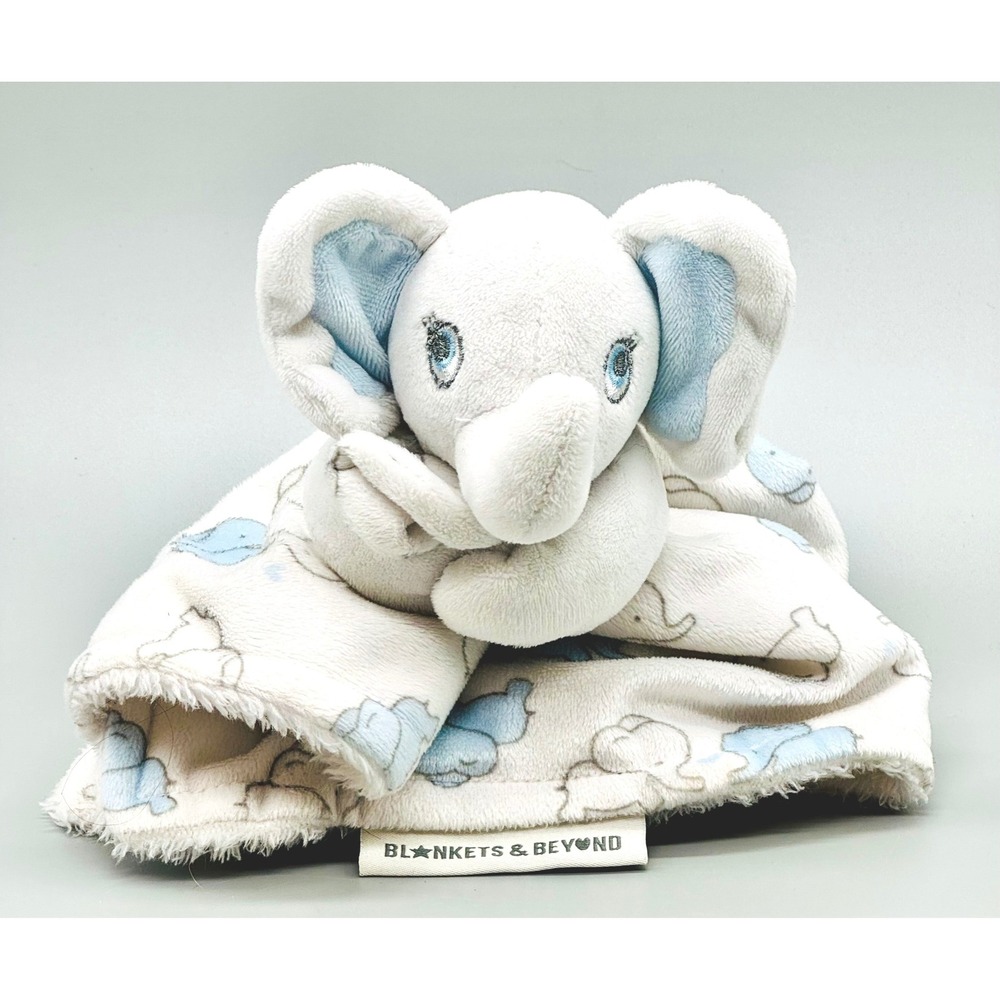 Blankets Beyond Elephant Lovey Security Blanket Blue White Plush 2018 12 inch - Picture 1 of 7